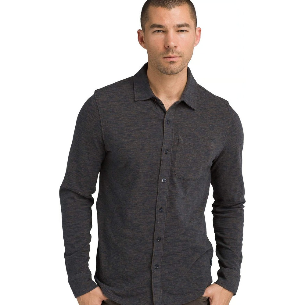 PrAna Ronnie Long Sleeve Shirt Heathered Blue Button Down Men's size‎ XXL